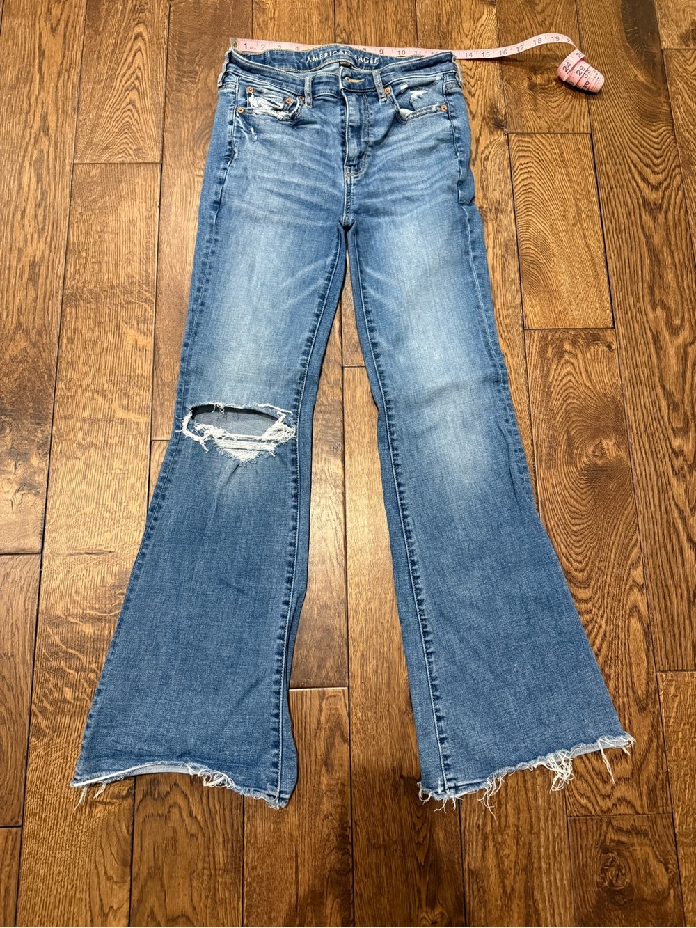 American Eagle Outfitters Light Blue Distressed Flare Jeans